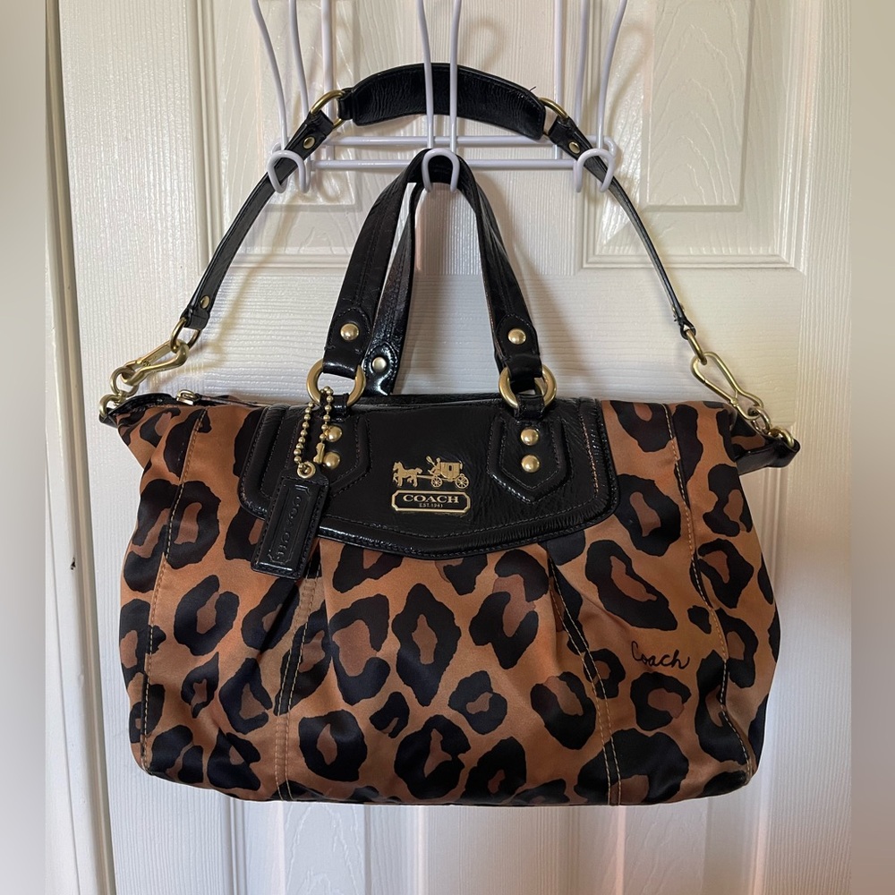 Coach Leopard Print Satchel - Black and Brown